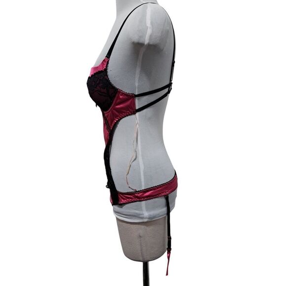 Body Rage Intimates Sexy Bodysuit Mesh Vixen Whimsygoth Lace Trim Large Pink/Bla - Picture 5 of 15